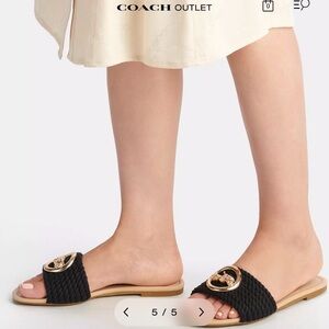 Coach Women's Black Woven Slide Sandals